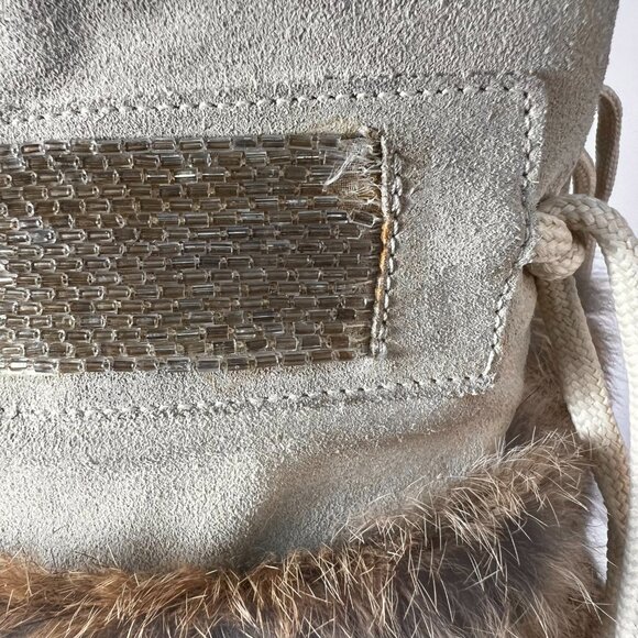 COACH Maryann Tan Suede & Rabbit Fur Beaded Platform Boots with Pom Pom 7.5 - Picture 11 of 11